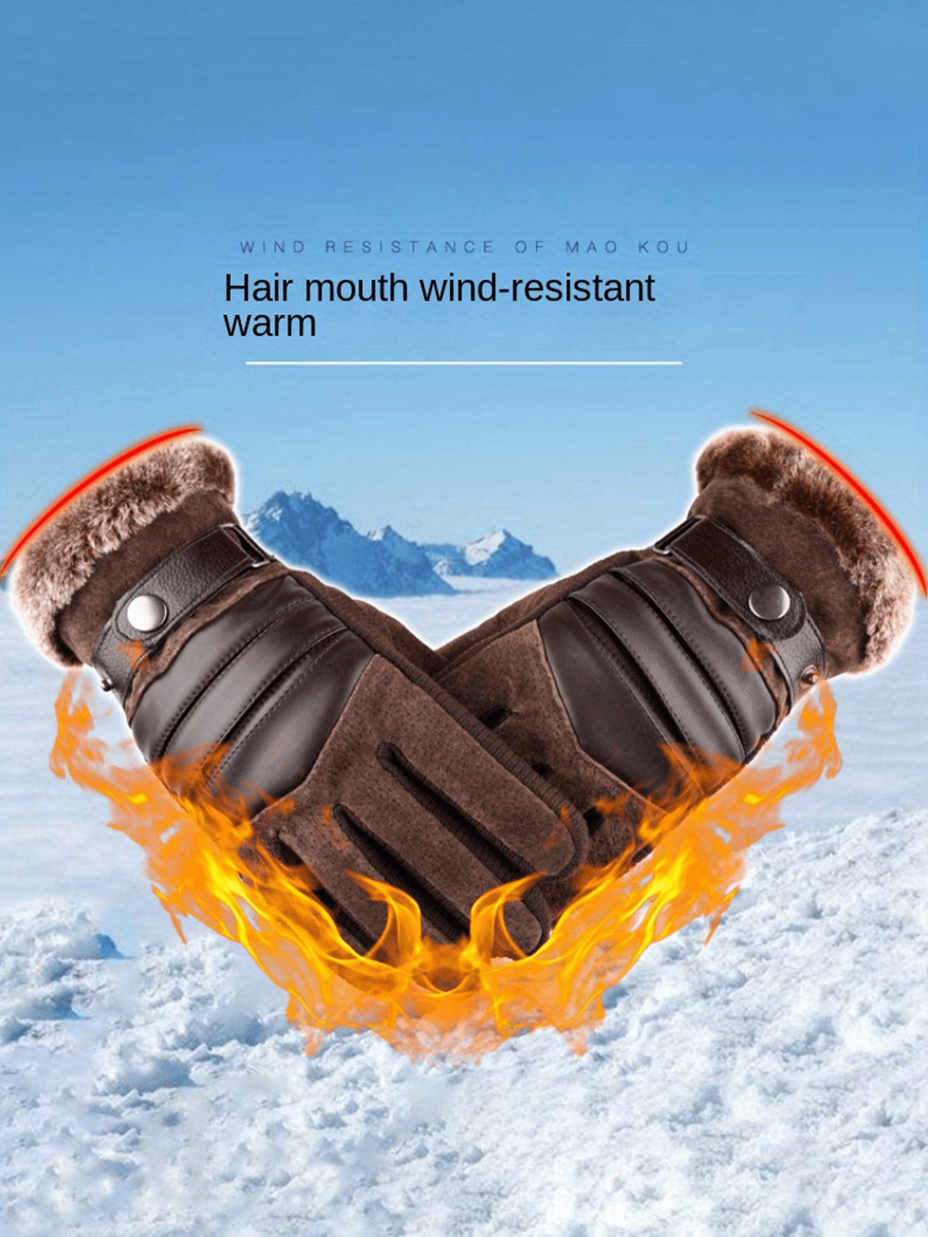 Men's Warm Thermal Lined Cycling Gloves, Winter Warmth, Thick PU Leather And Fur, Suitable For Motorcycle And Mountain Sports, Winter Hand Warmers
