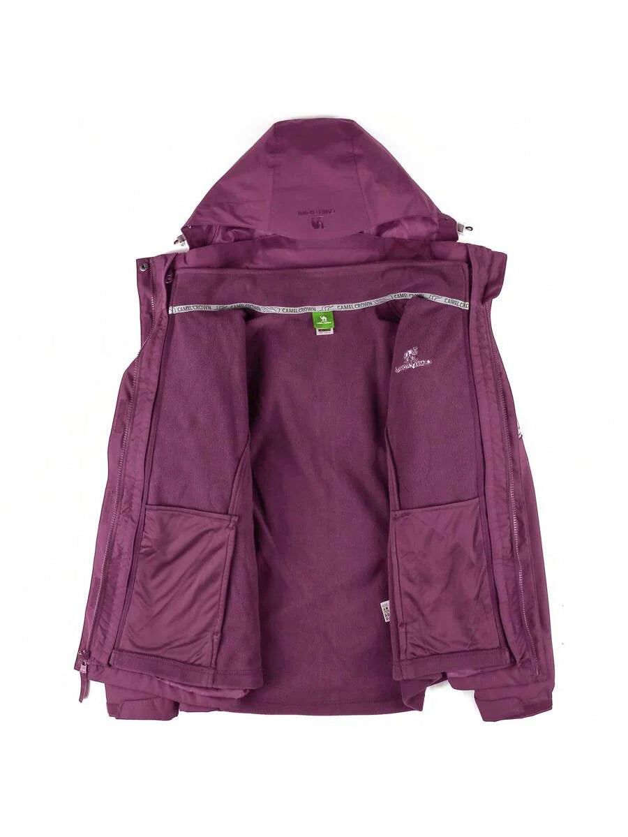 CAMEL CROWN Women Windproof Ski Jacket 3-In-1 Waterproof Winter Coat Fleece Inner For Rain Snow Outdoor Hiking