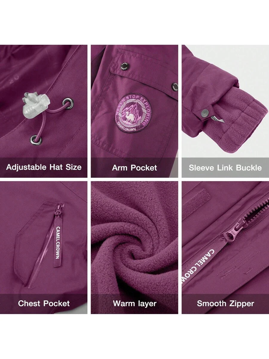 CAMEL CROWN Women Windproof Ski Jacket 3-In-1 Waterproof Winter Coat Fleece Inner For Rain Snow Outdoor Hiking