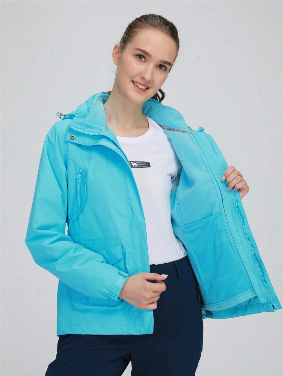 CAMEL CROWN Women Windproof Ski Jacket 3-In-1 Waterproof Winter Coat Fleece Inner For Rain Snow Outdoor Hiking