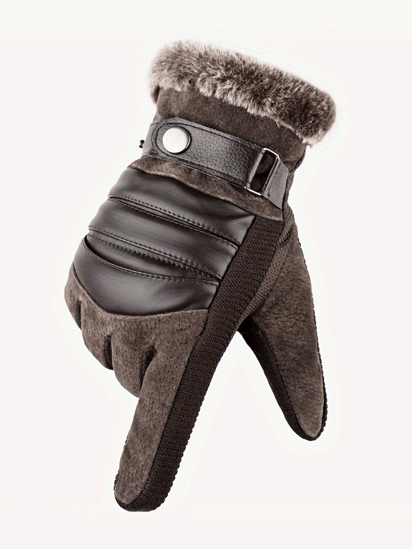 Men's Warm Thermal Lined Cycling Gloves, Winter Warmth, Thick PU Leather And Fur, Suitable For Motorcycle And Mountain Sports, Winter Hand Warmers