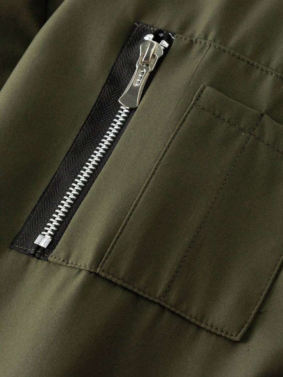 Manfinity EMRG Men's Solid Color Zipper Fashion Versatile Outdoor Windbreaker Jacket Black Bomber