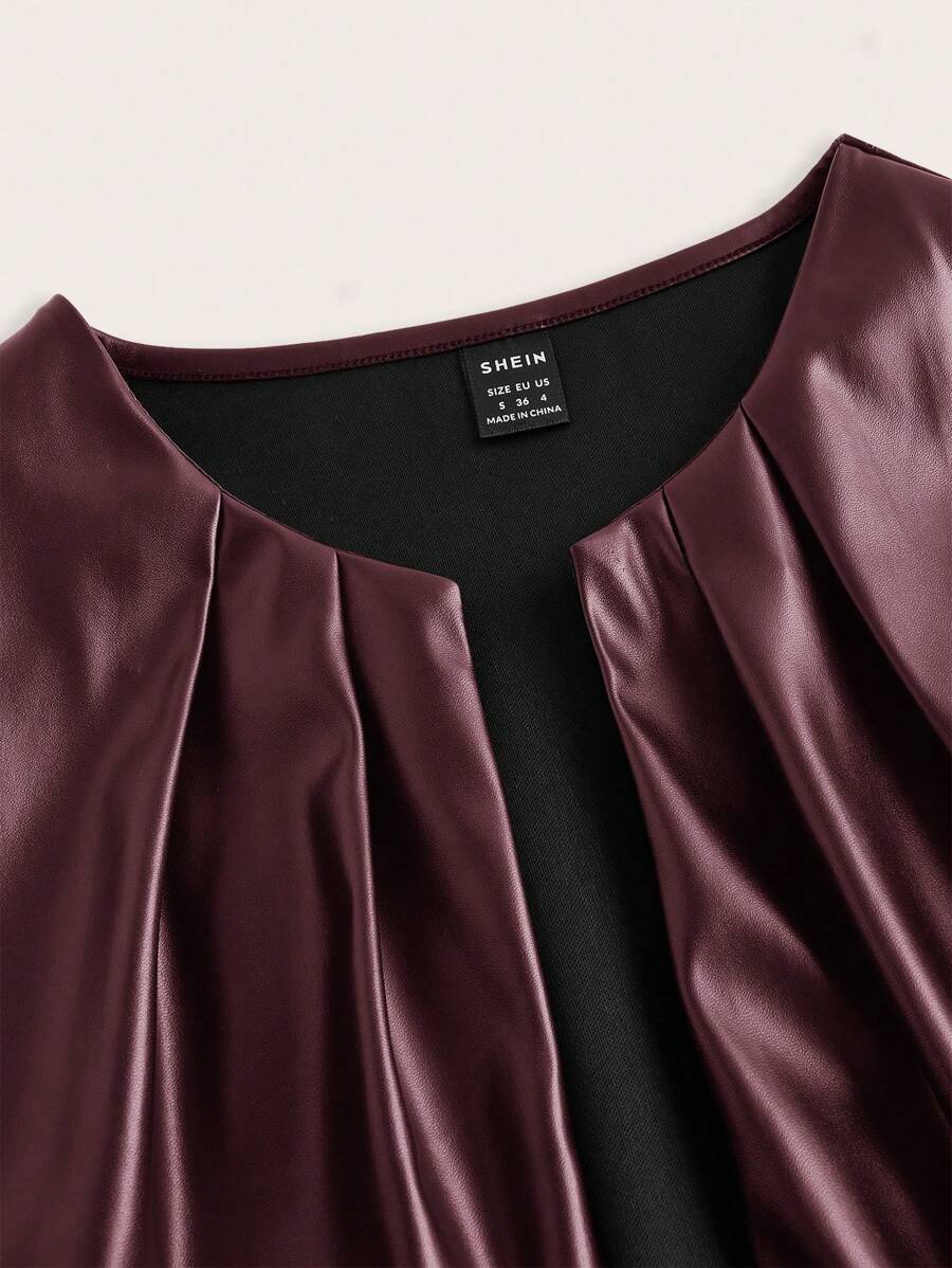 SHEIN Essence Women's Fashionable Commuter Solid Color Cropped Leather Jacket