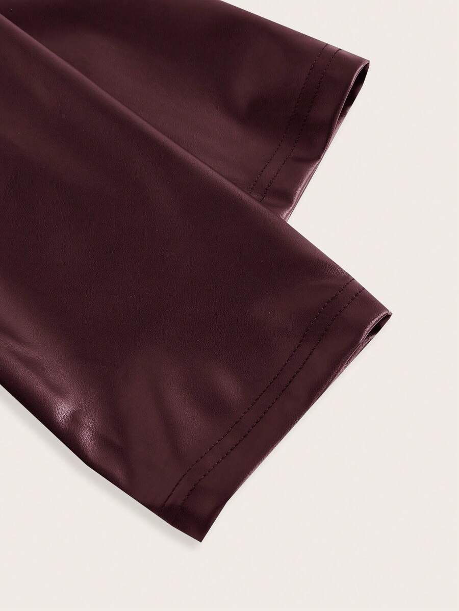 SHEIN Essence Women's Fashionable Commuter Solid Color Cropped Leather Jacket