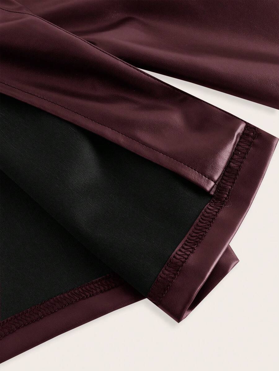 SHEIN Essence Women's Fashionable Commuter Solid Color Cropped Leather Jacket