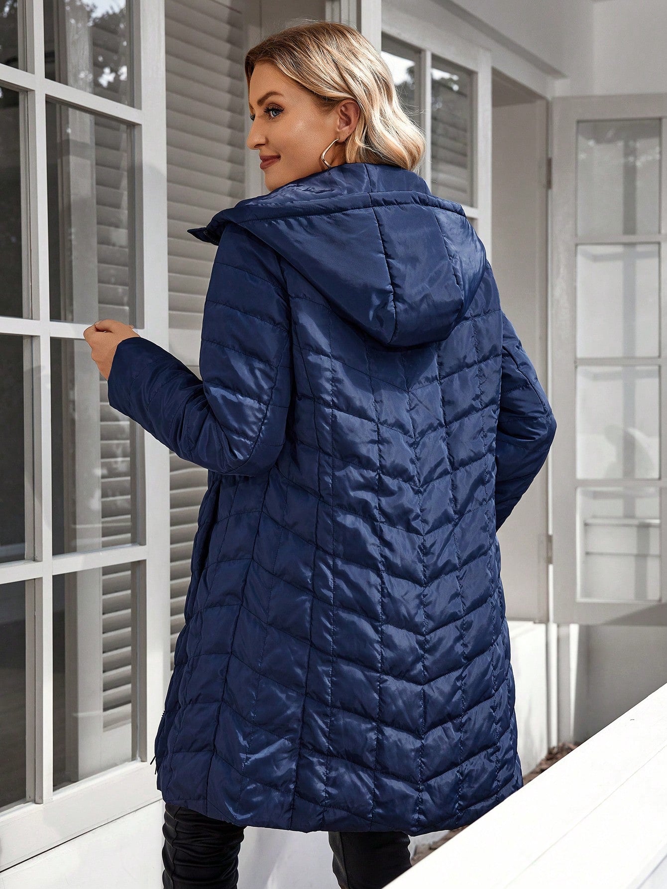 EMERY ROSE Women's Hooded Zip-Up Down& Feathers Jacket, Warm Winter Daily Wear