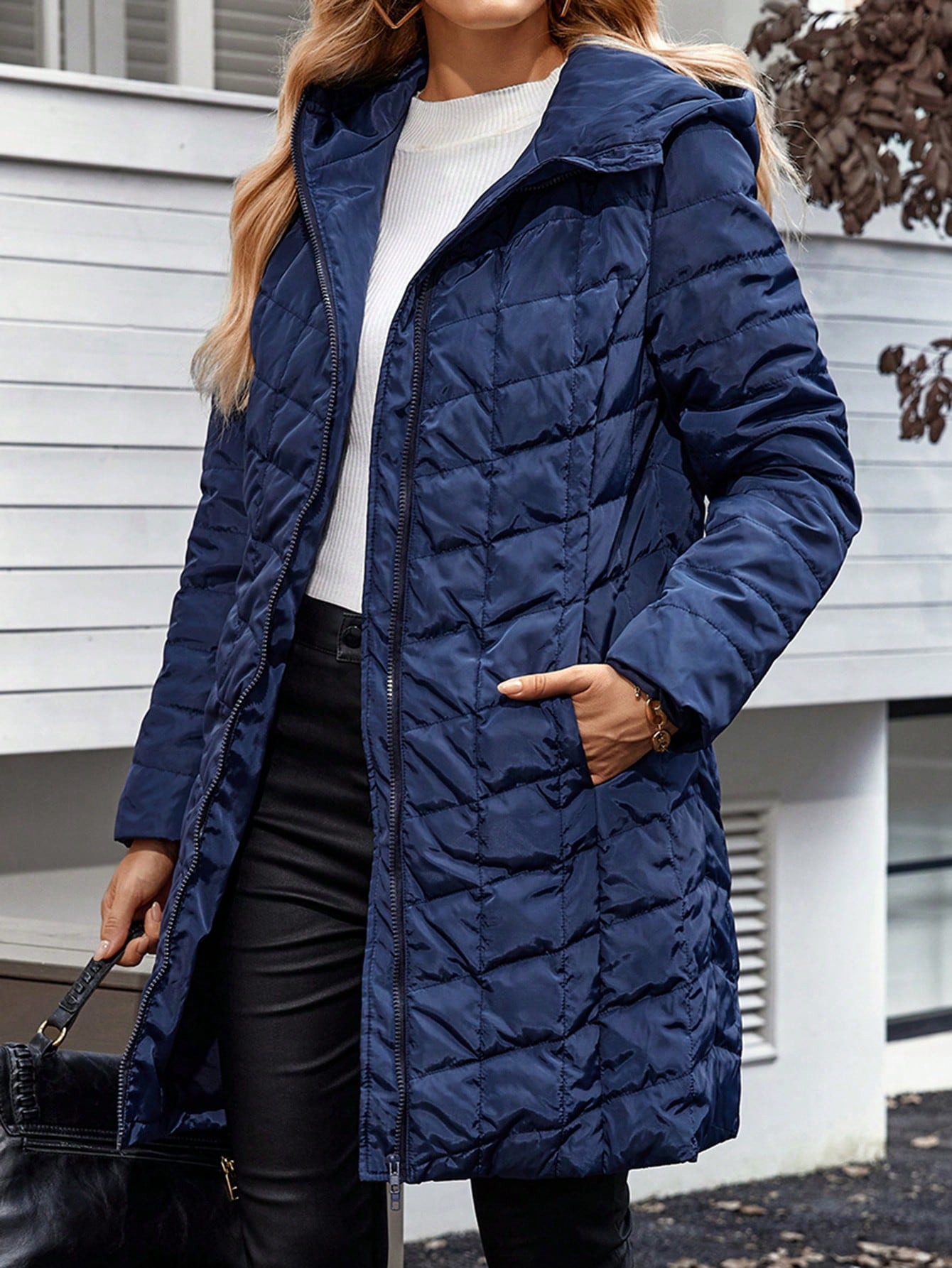 EMERY ROSE Women's Hooded Zip-Up Down& Feathers Jacket, Warm Winter Daily Wear
