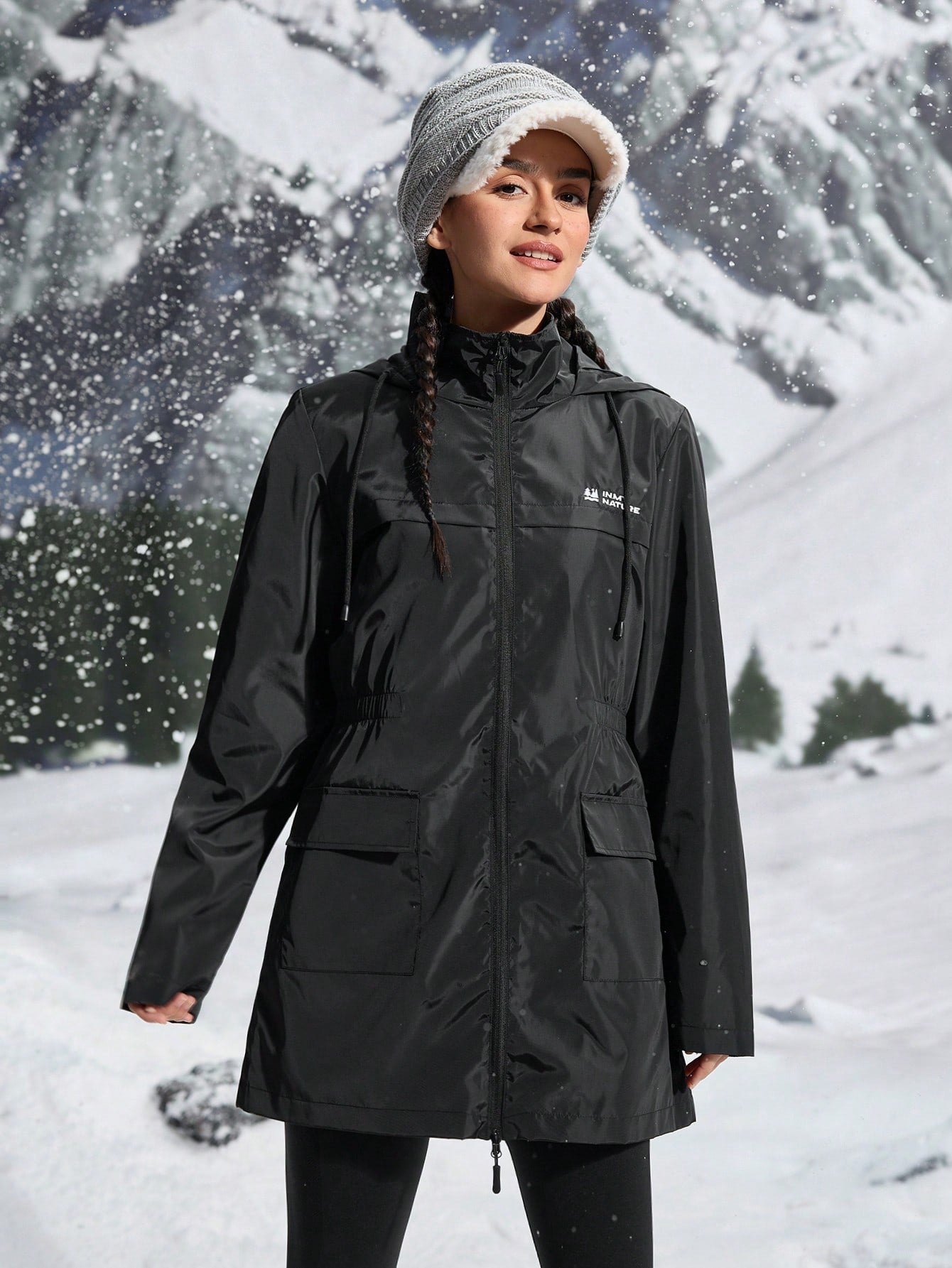 In My Nature Women's Letter Print Long Sleeve Hooded Casual Outdoor Raincoat Hiking Women Clothes