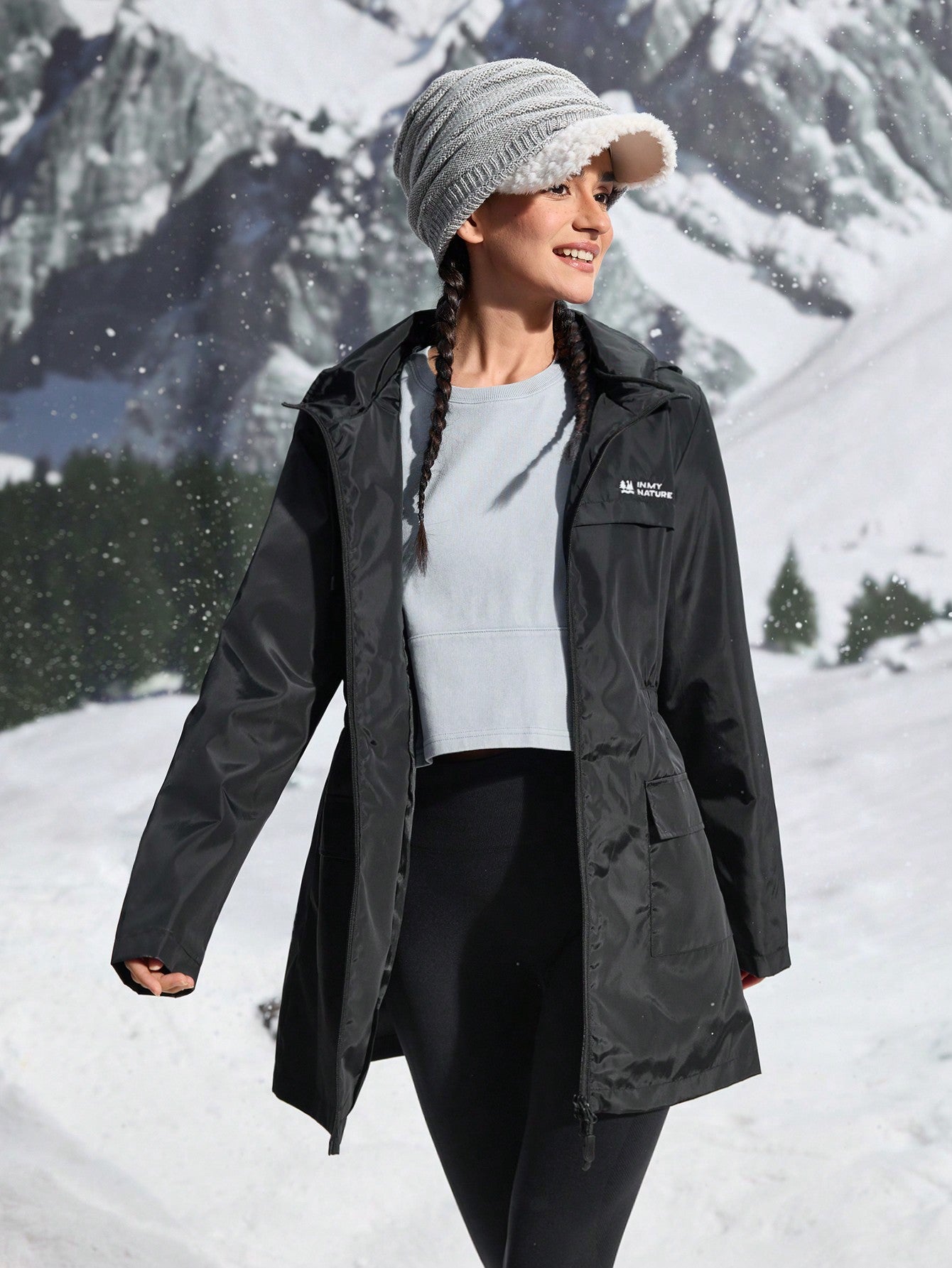 In My Nature Women's Letter Print Long Sleeve Hooded Casual Outdoor Raincoat Hiking Women Clothes