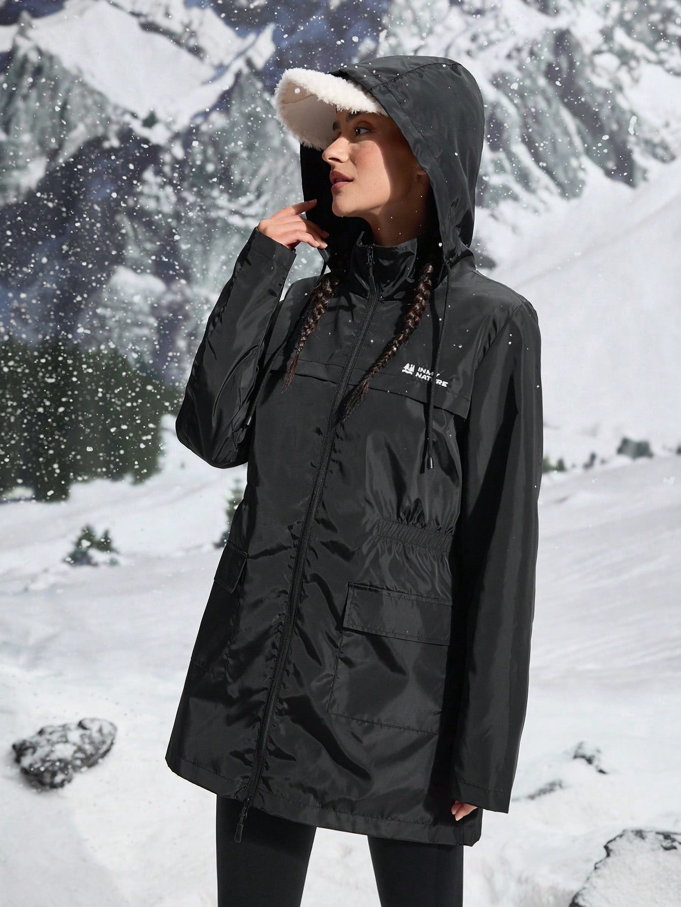 In My Nature Women's Letter Print Long Sleeve Hooded Casual Outdoor Raincoat Hiking Women Clothes