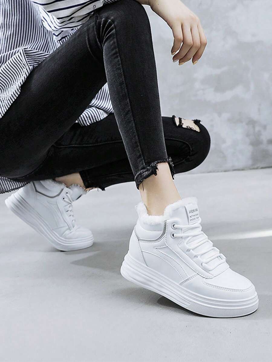 Women's Winter High-Top Sports Shoes - Thick Thermal Lined, Anti-Slip Thick Soles, Fashionable Geometric Pattern Design, Lace-Up Closure, Sneakers For Women