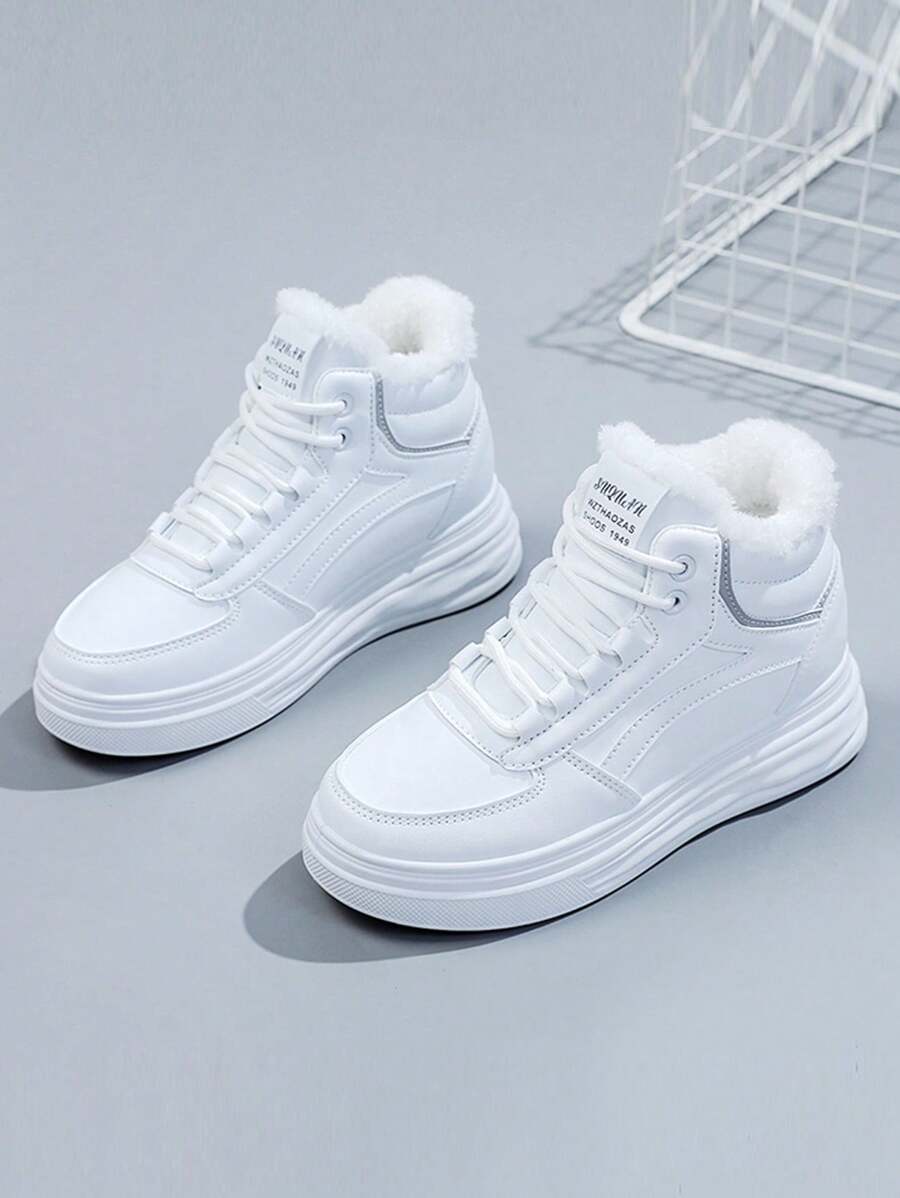 Women's Winter High-Top Sports Shoes - Thick Thermal Lined, Anti-Slip Thick Soles, Fashionable Geometric Pattern Design, Lace-Up Closure, Sneakers For Women