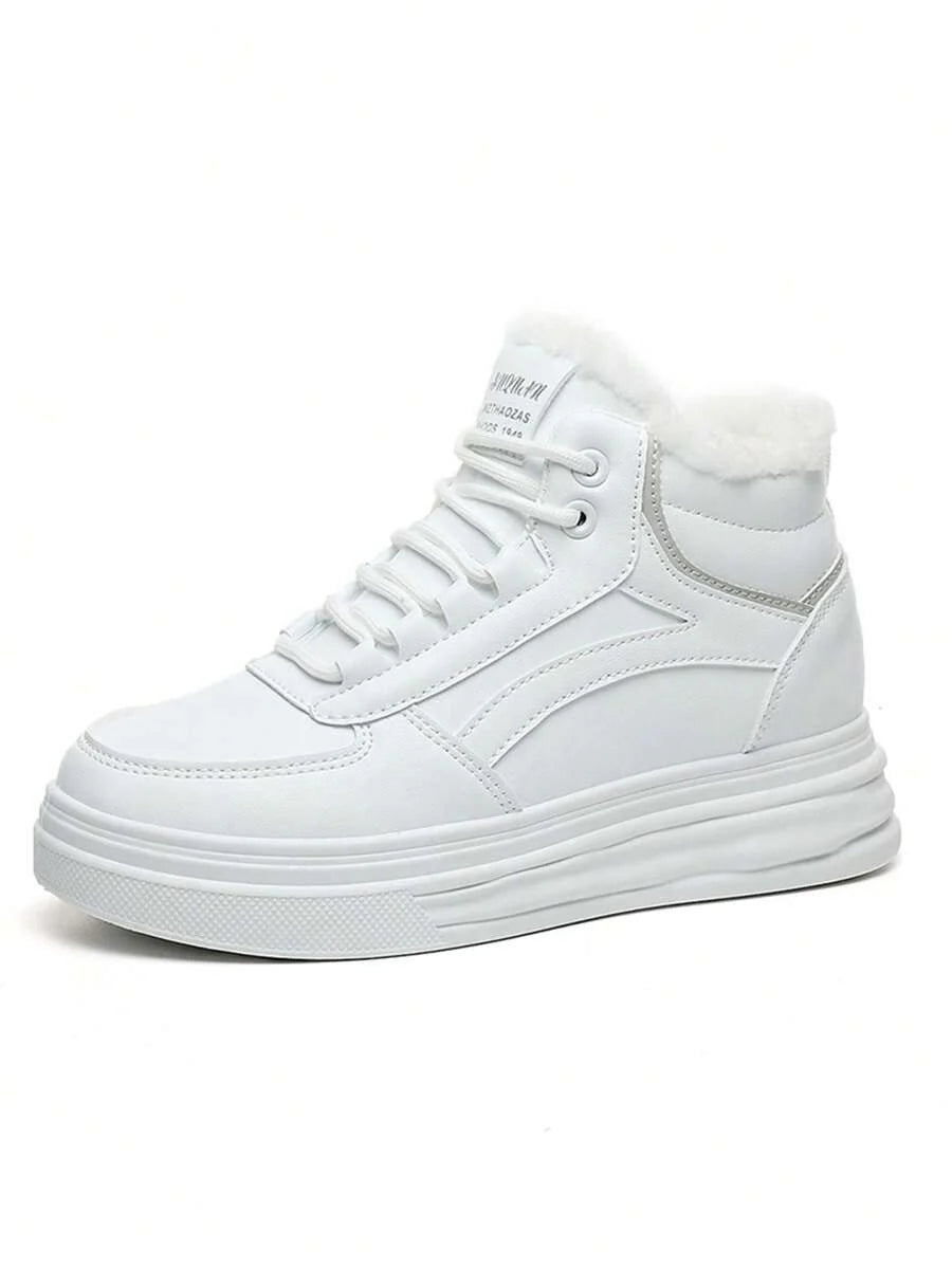 Women's Winter High-Top Sports Shoes - Thick Thermal Lined, Anti-Slip Thick Soles, Fashionable Geometric Pattern Design, Lace-Up Closure, Sneakers For Women