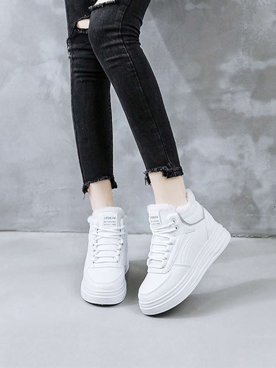 Women's Winter High-Top Sports Shoes - Thick Thermal Lined, Anti-Slip Thick Soles, Fashionable Geometric Pattern Design, Lace-Up Closure, Sneakers For Women