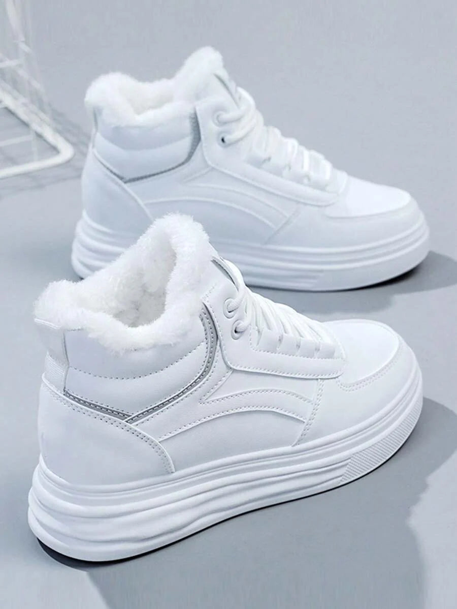 Women's Winter High-Top Sports Shoes - Thick Thermal Lined, Anti-Slip Thick Soles, Fashionable Geometric Pattern Design, Lace-Up Closure, Sneakers For Women