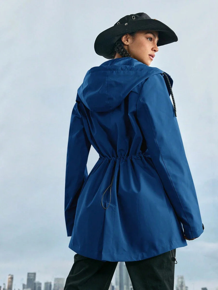 In My Nature Women's Solid Color Front Zip Up Long Sleeve Letter Print Casual Outdoor Raincoat