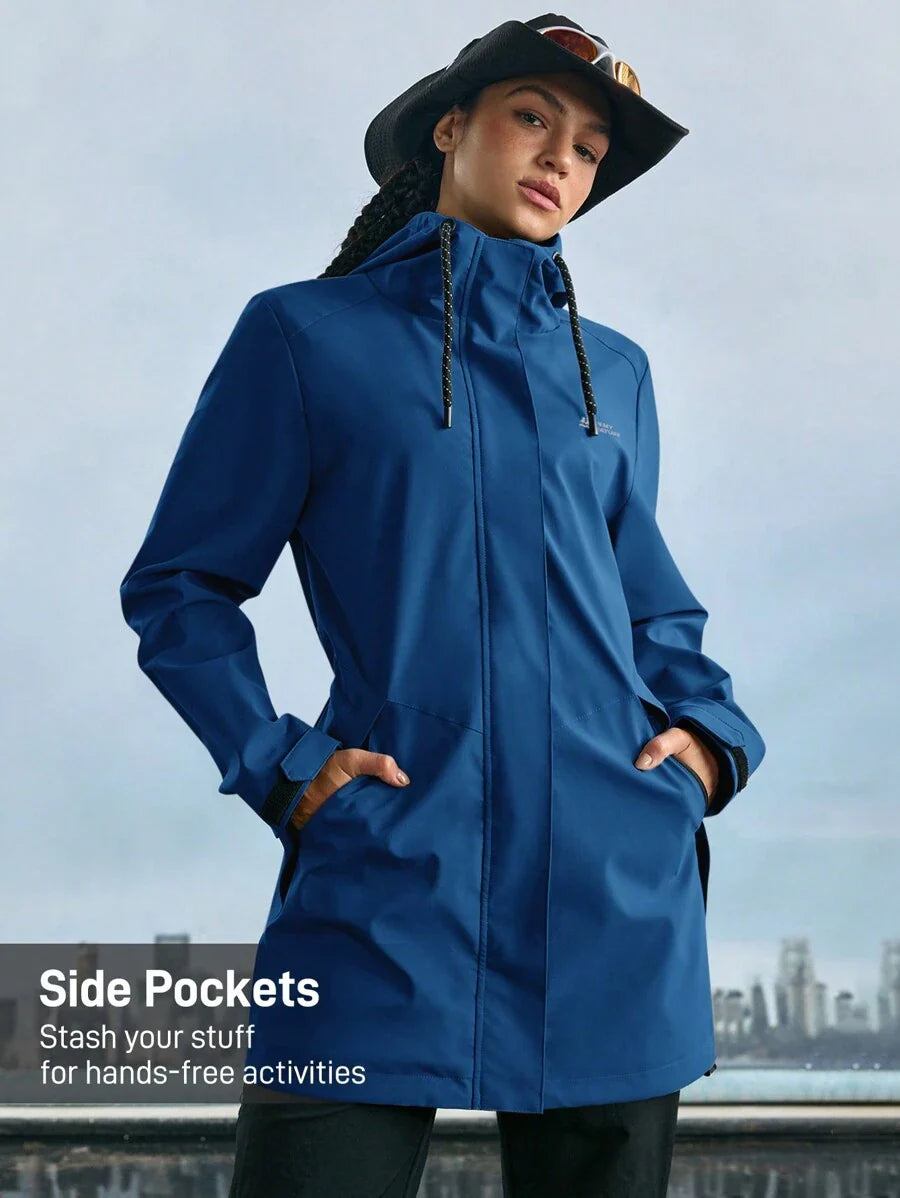 In My Nature Women's Solid Color Front Zip Up Long Sleeve Letter Print Casual Outdoor Raincoat