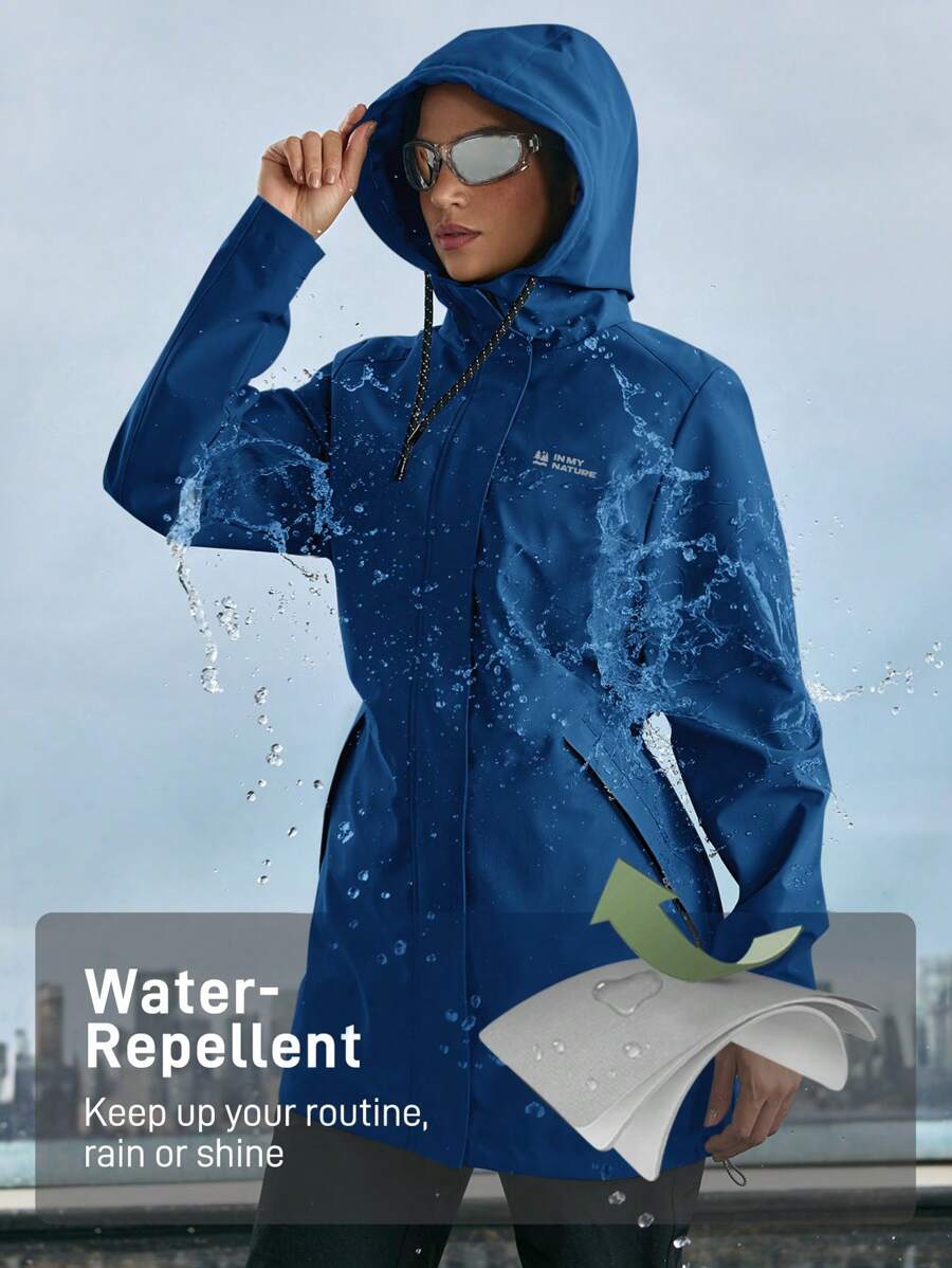 In My Nature Women's Solid Color Front Zip Up Long Sleeve Letter Print Casual Outdoor Raincoat