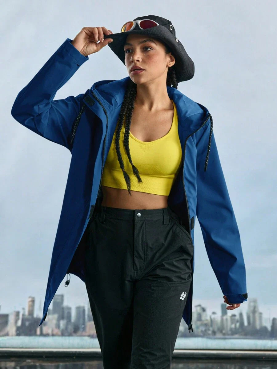 In My Nature Women's Solid Color Front Zip Up Long Sleeve Letter Print Casual Outdoor Raincoat