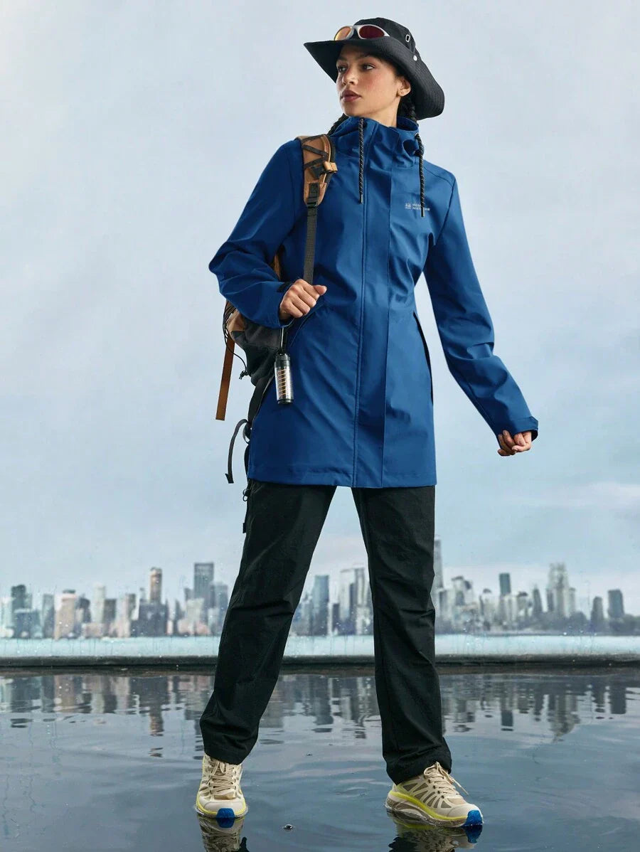 In My Nature Women's Solid Color Front Zip Up Long Sleeve Letter Print Casual Outdoor Raincoat