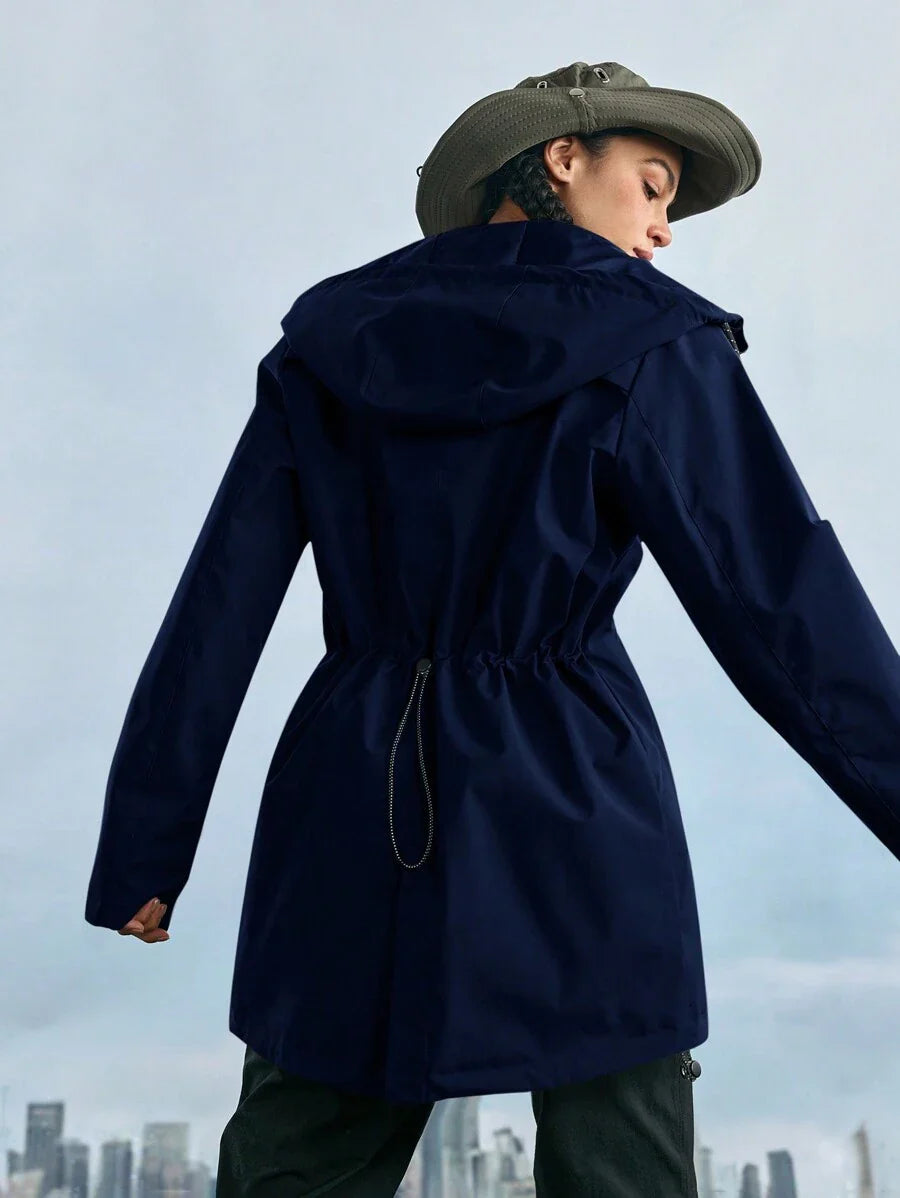 In My Nature Women's Solid Color Front Zip Up Long Sleeve Letter Print Casual Outdoor Raincoat