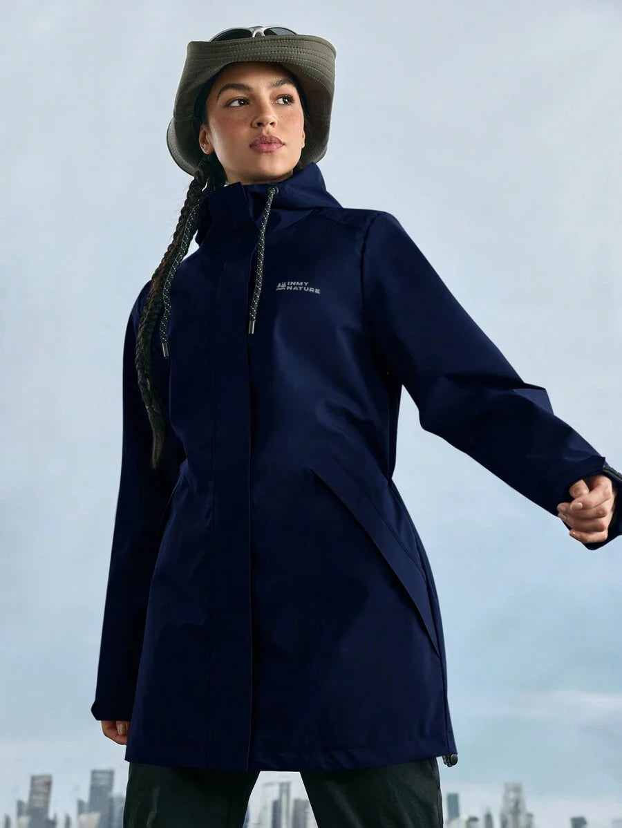 In My Nature Women's Solid Color Front Zip Up Long Sleeve Letter Print Casual Outdoor Raincoat
