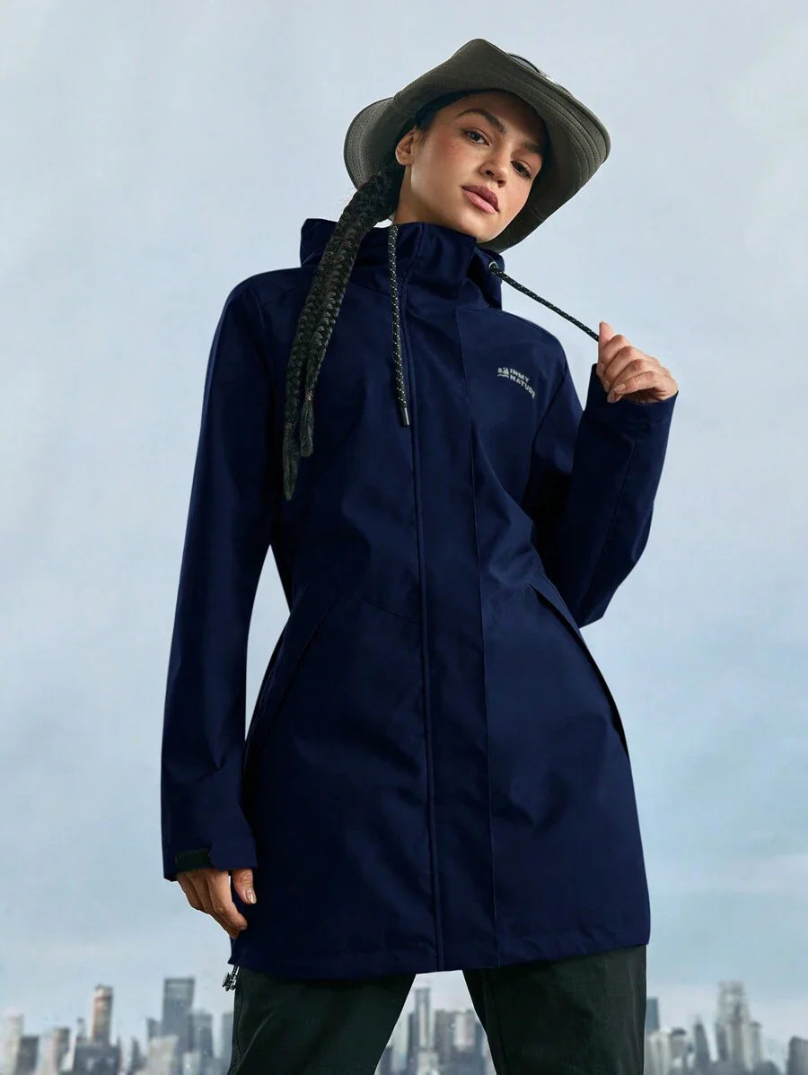 In My Nature Women's Solid Color Front Zip Up Long Sleeve Letter Print Casual Outdoor Raincoat