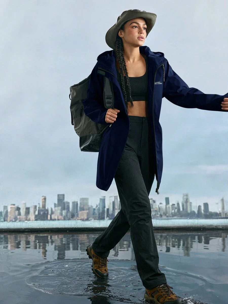 In My Nature Women's Solid Color Front Zip Up Long Sleeve Letter Print Casual Outdoor Raincoat
