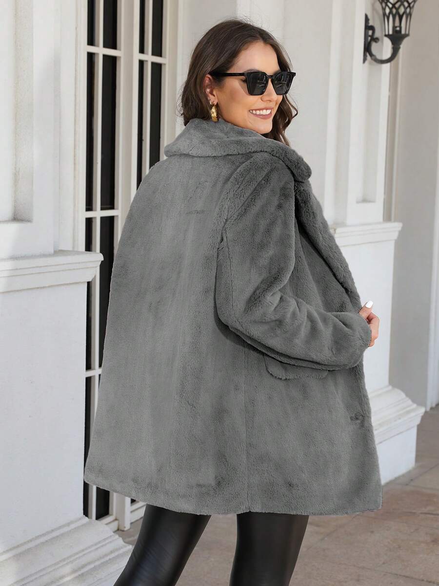 RELISH NOLESS Women's Faux Fur Collar Single-Breasted Jacket, Autumn/Winter