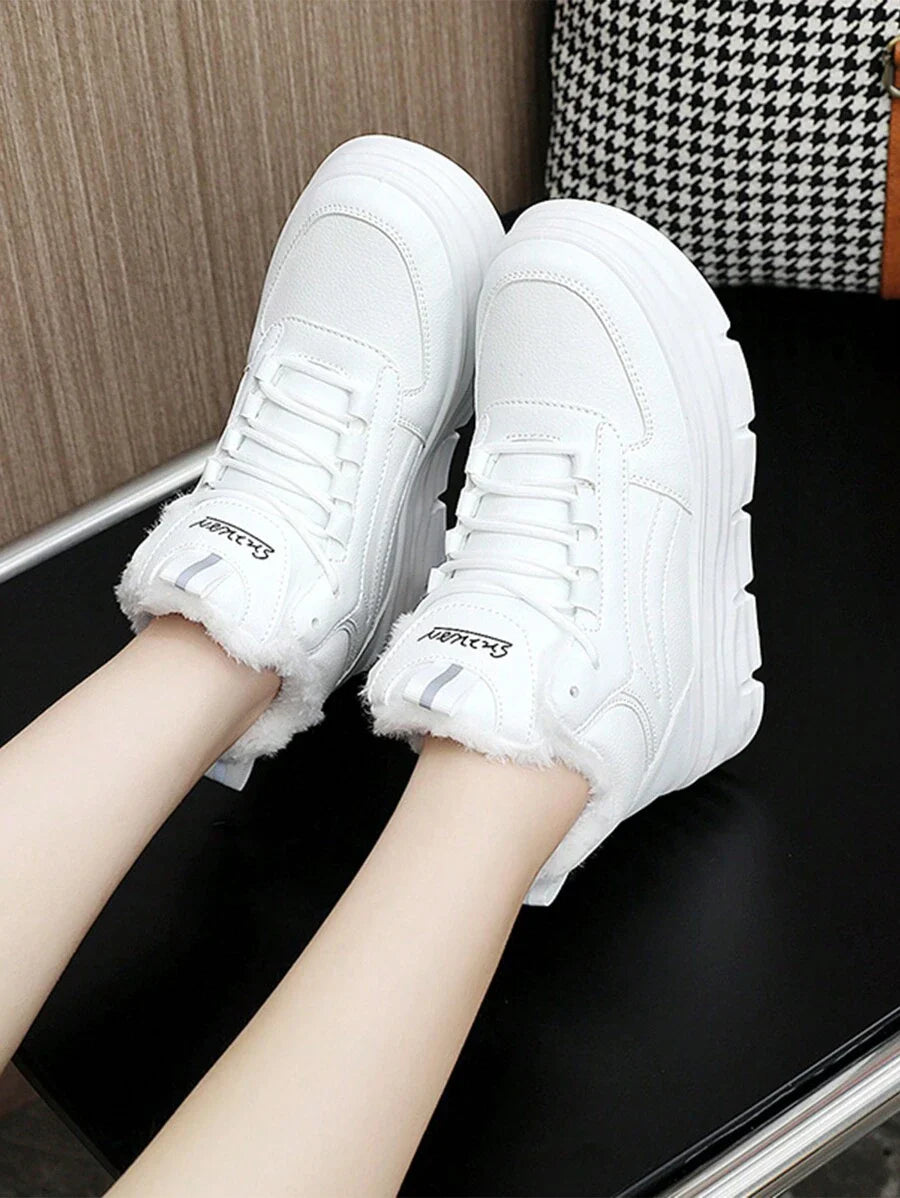 Women's Winter High-Top Sports Shoes - Thick Thermal Lined, Anti-Slip Thick Soles, Fashionable Geometric Pattern Design, Lace-Up Closure, Sneakers For Women