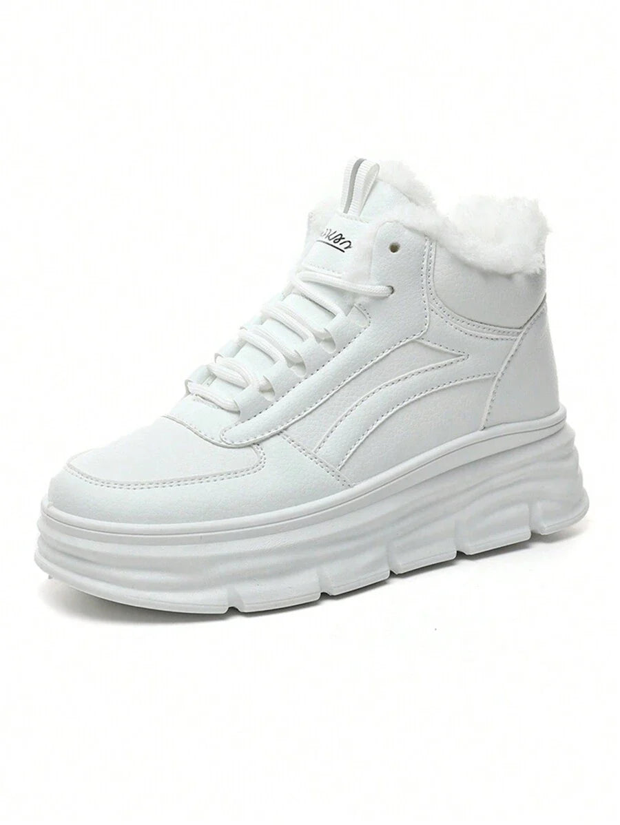 Women's Winter High-Top Sports Shoes - Thick Thermal Lined, Anti-Slip Thick Soles, Fashionable Geometric Pattern Design, Lace-Up Closure, Sneakers For Women