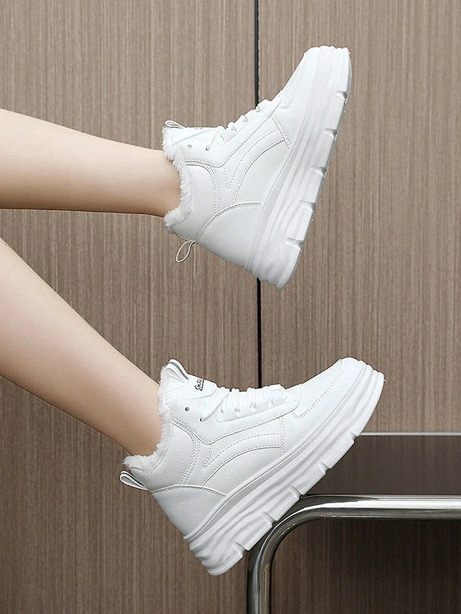 Women's Winter High-Top Sports Shoes - Thick Thermal Lined, Anti-Slip Thick Soles, Fashionable Geometric Pattern Design, Lace-Up Closure, Sneakers For Women