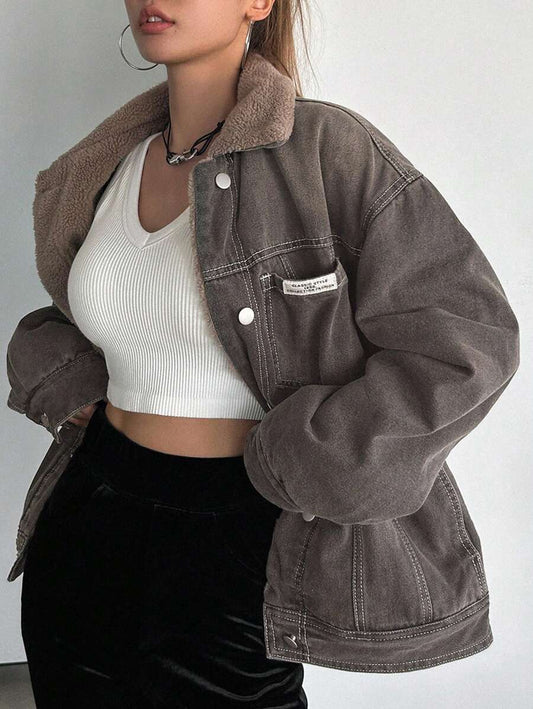 DAZY Women Casual Outdoor Warm Fleece Jacket With Front Buttons, Autumn/Winter