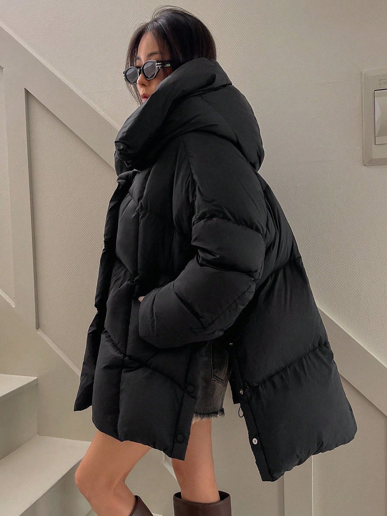DAZY 1pc Women's Solid Color Long Sleeve Casual Loose Hooded Down Coat, Winter ,Winter Women Clothes,Winter Coat Women Women Jacket,Fall Women Clothes