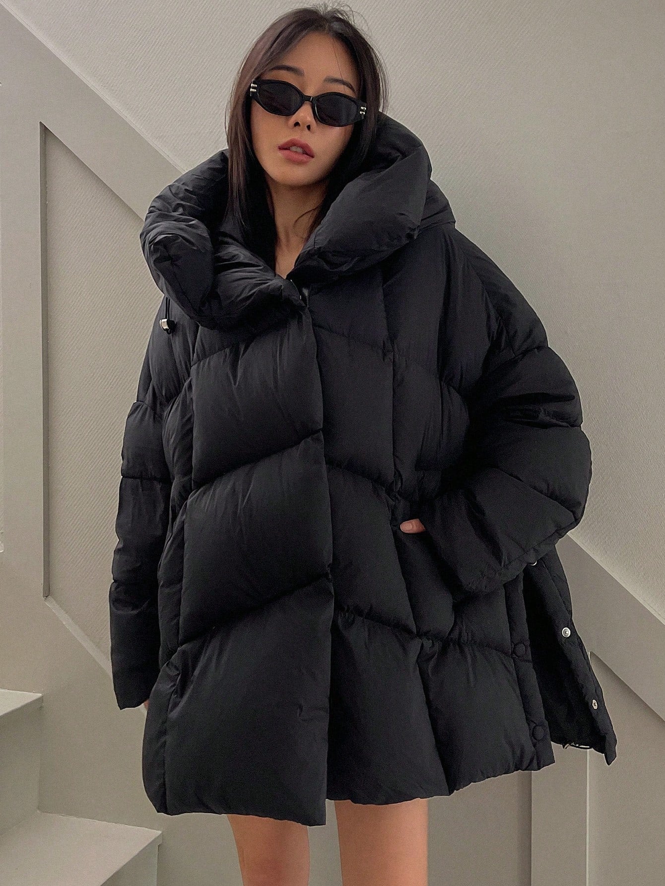 DAZY 1pc Women's Solid Color Long Sleeve Casual Loose Hooded Down Coat, Winter ,Winter Women Clothes,Winter Coat Women Women Jacket,Fall Women Clothes