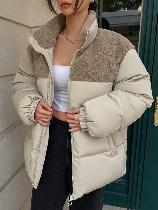 DAZY Women's Colorblock Long Sleeve Short Lightweight Padded Down Jacket For Winter, Winter Women Clothes, Padded Coat Women,Fall Women Clothes
