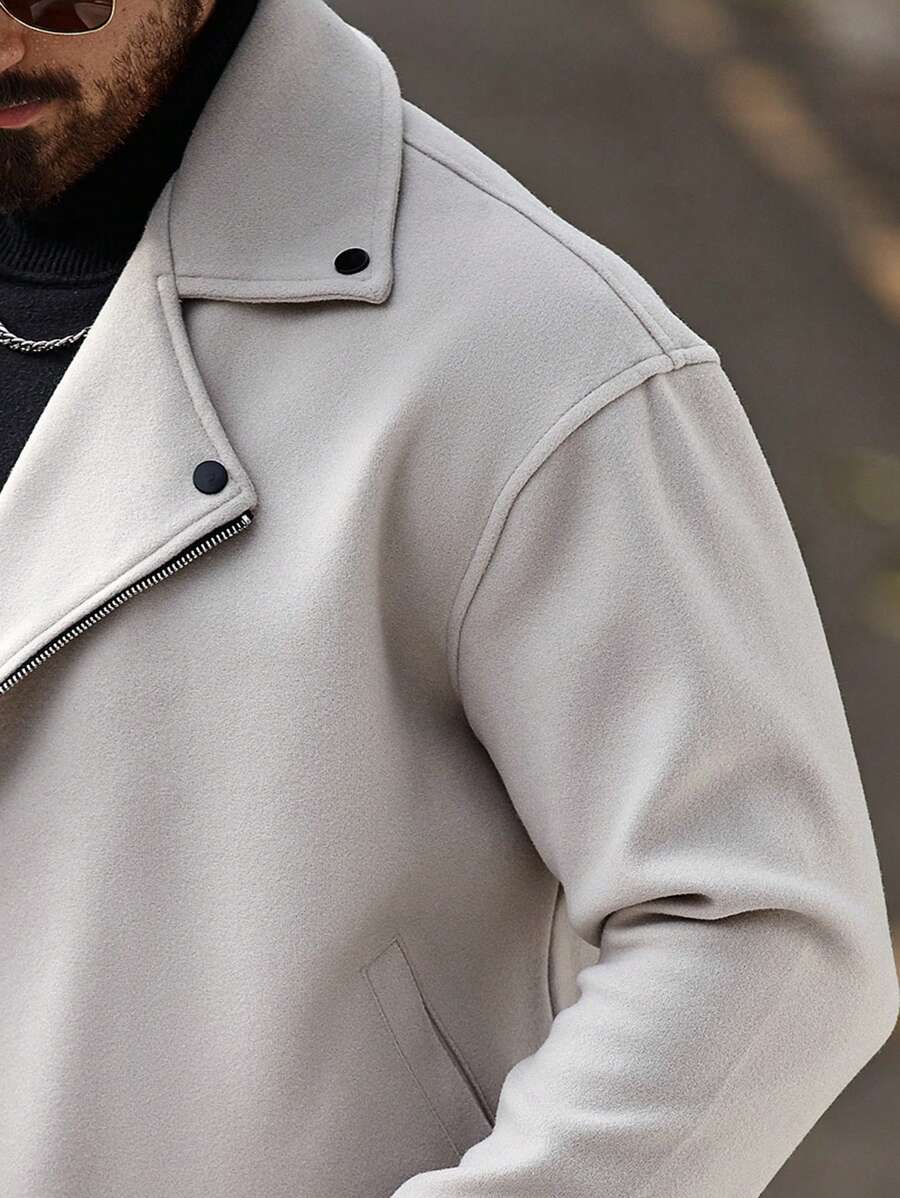 Manfinity Homme Men's Front Zipper Long Sleeve Minimalist Jacket, Casual Daily Wear