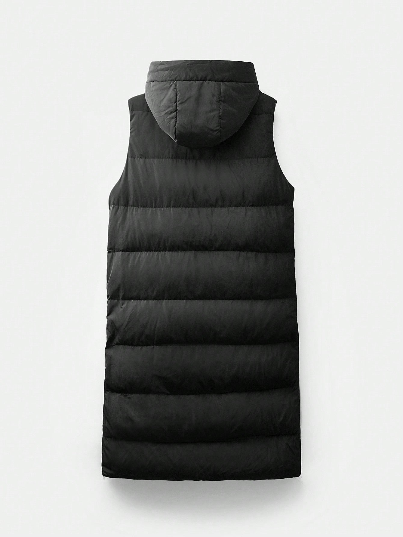 SHEIN EZwear Women's New Solid Color Hooded Sleeveless Mid-Length Down& Feathers Vest With Pockets, Winter