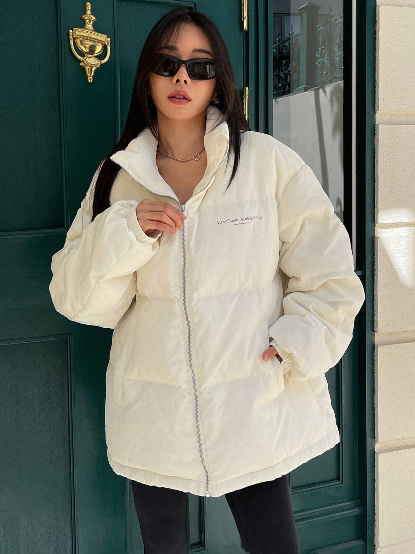 DAZY Casual Letter Print Stand Collar Loose Padded Jacket, Warm For Winter ,Winter Women Clothes,Winter Coat Women,Fall Women Clothes