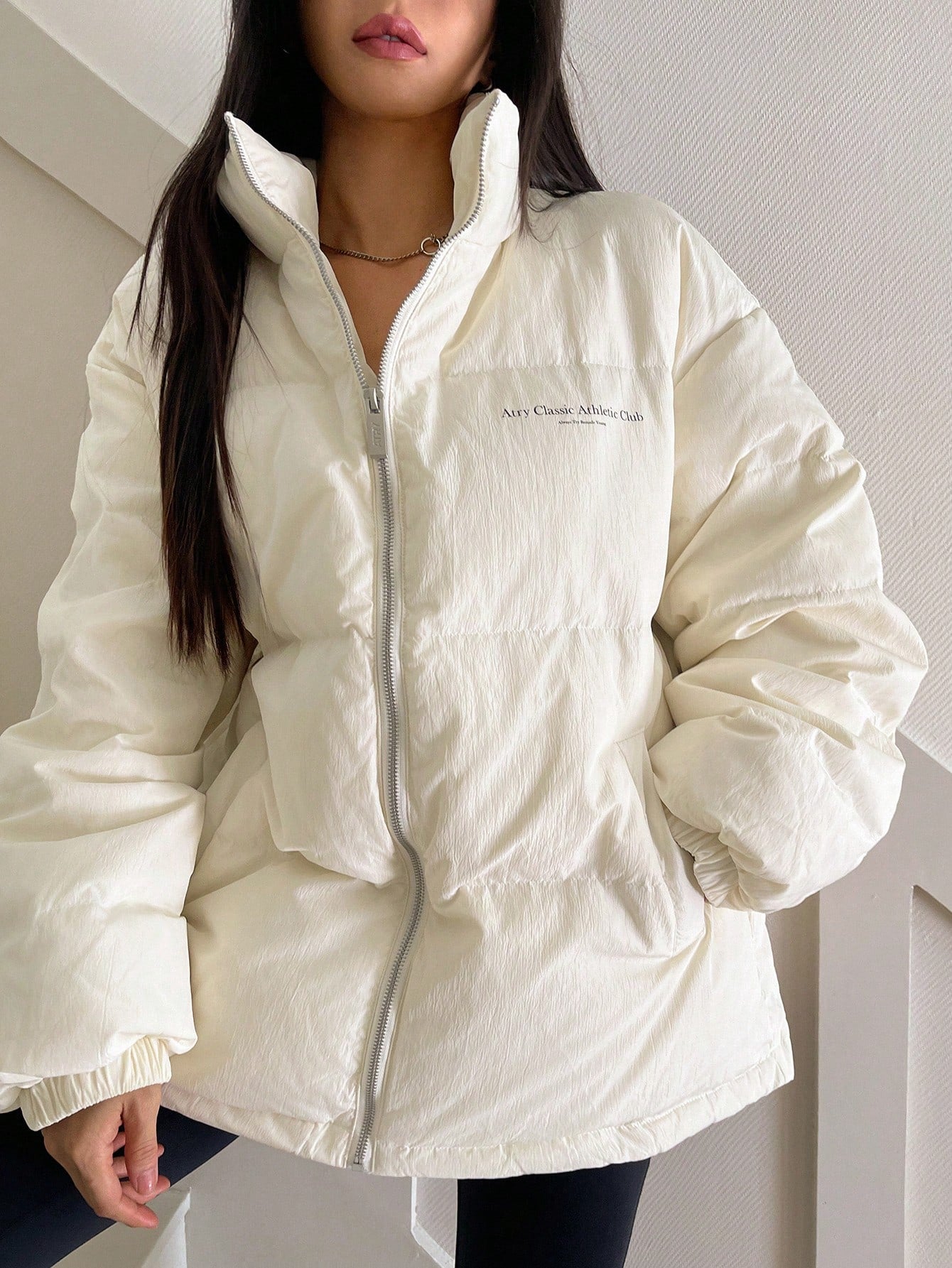 DAZY Casual Letter Print Stand Collar Loose Padded Jacket, Warm For Winter ,Winter Women Clothes,Winter Coat Women,Fall Women Clothes