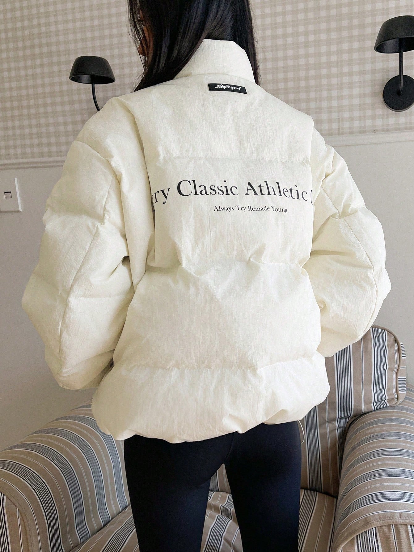 DAZY Casual Letter Print Stand Collar Loose Padded Jacket, Warm For Winter ,Winter Women Clothes,Winter Coat Women,Fall Women Clothes