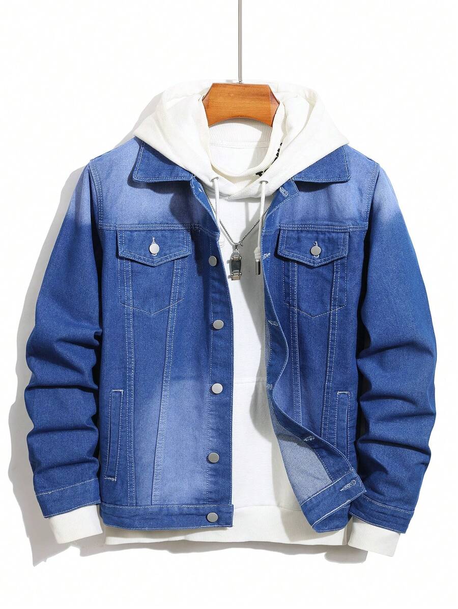 Manfinity Homme Men's Casual Gradient Washed Denim Jacket For Autumn