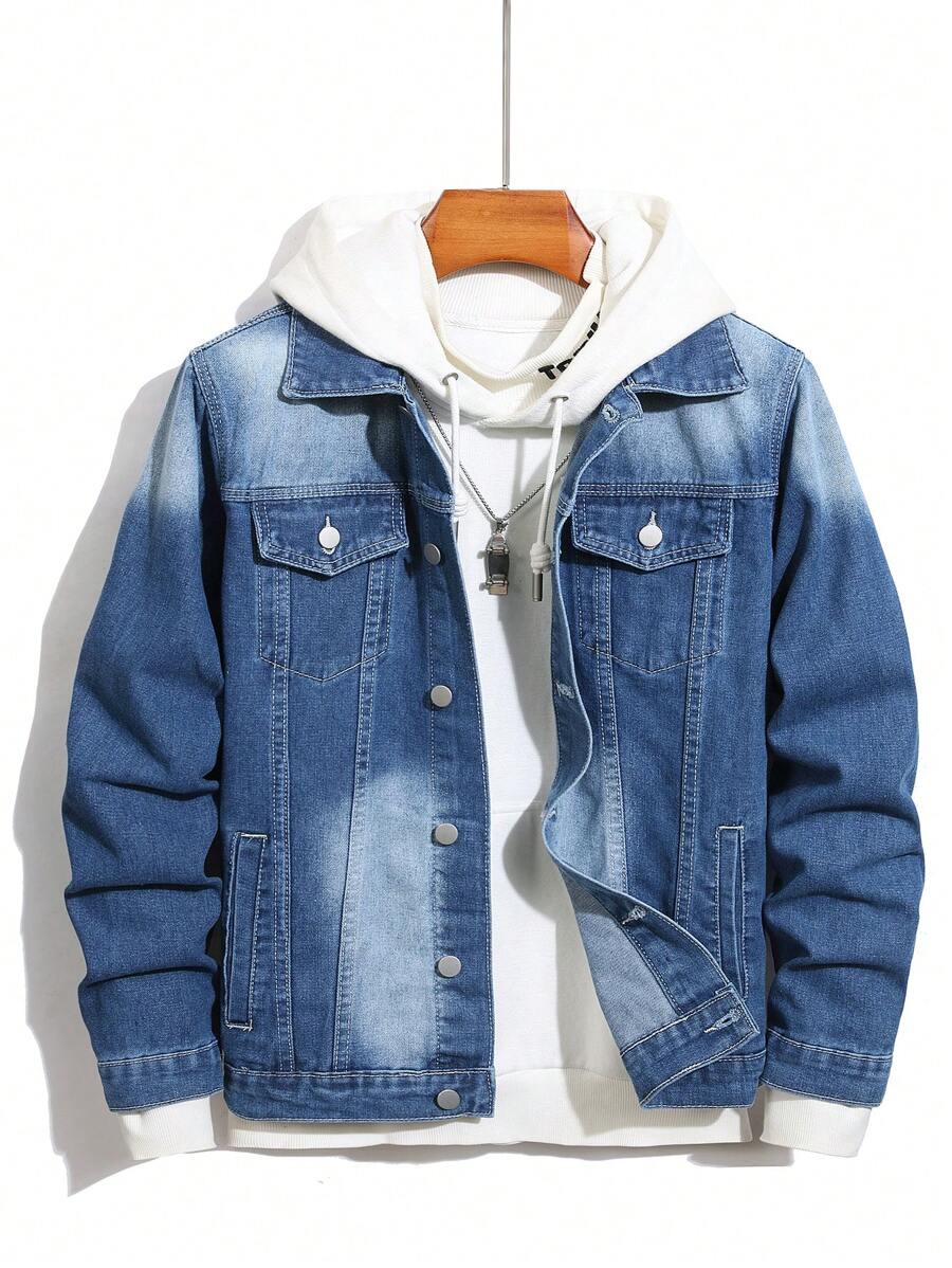 Manfinity Homme Men's Casual Gradient Washed Denim Jacket For Autumn