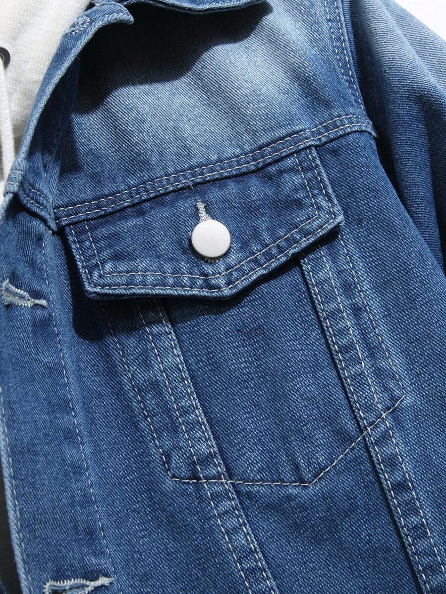 Manfinity Homme Men's Casual Gradient Washed Denim Jacket For Autumn