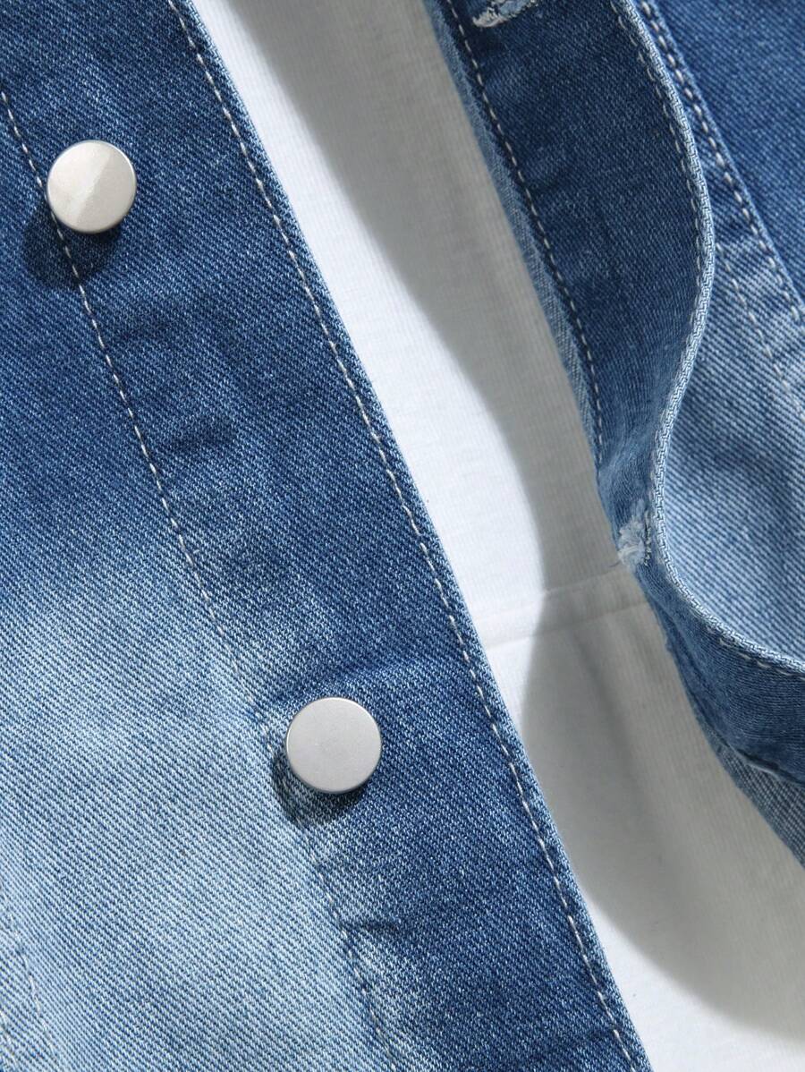 Manfinity Homme Men's Casual Gradient Washed Denim Jacket For Autumn