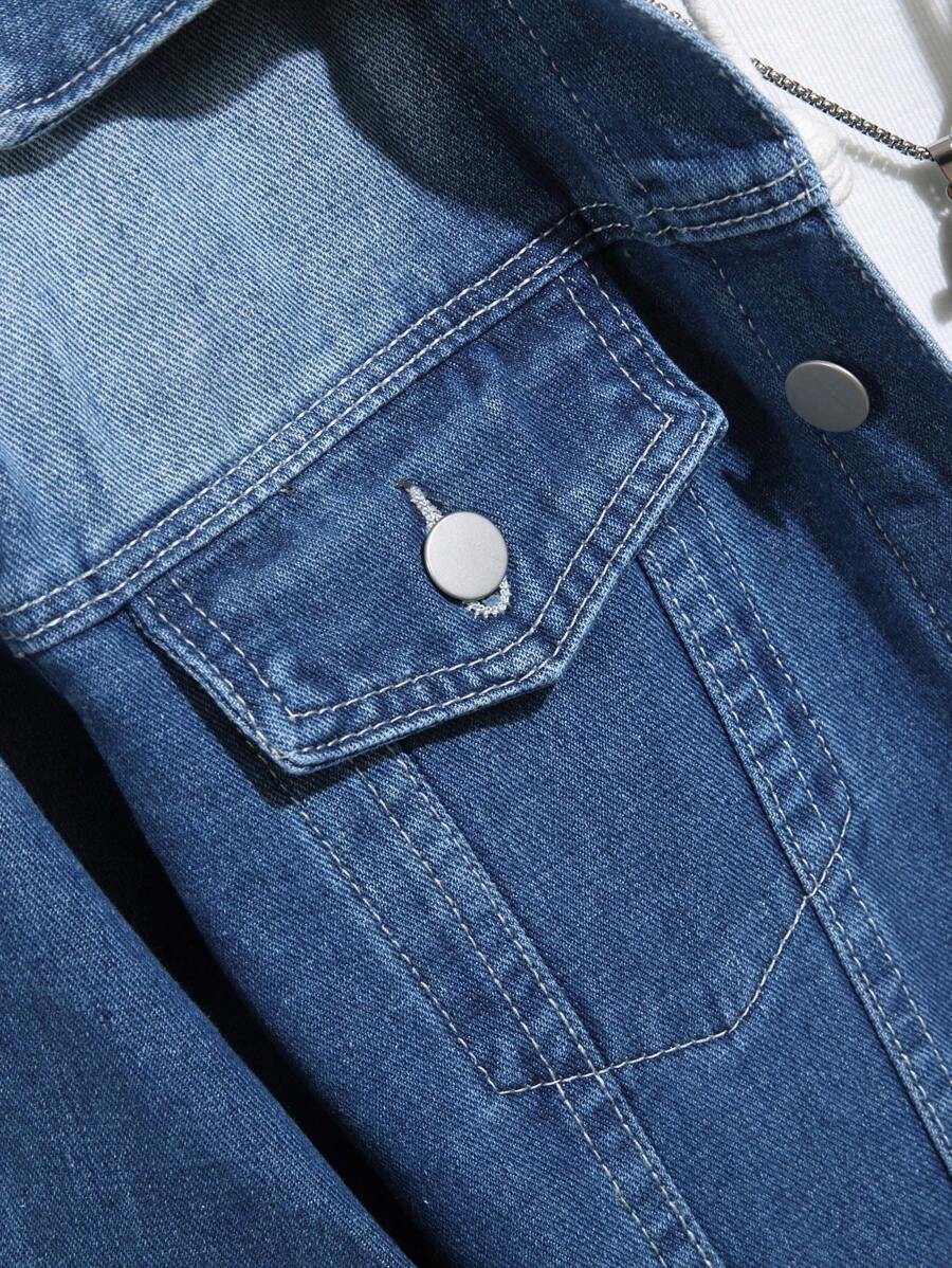 Manfinity Homme Men's Casual Gradient Washed Denim Jacket For Autumn