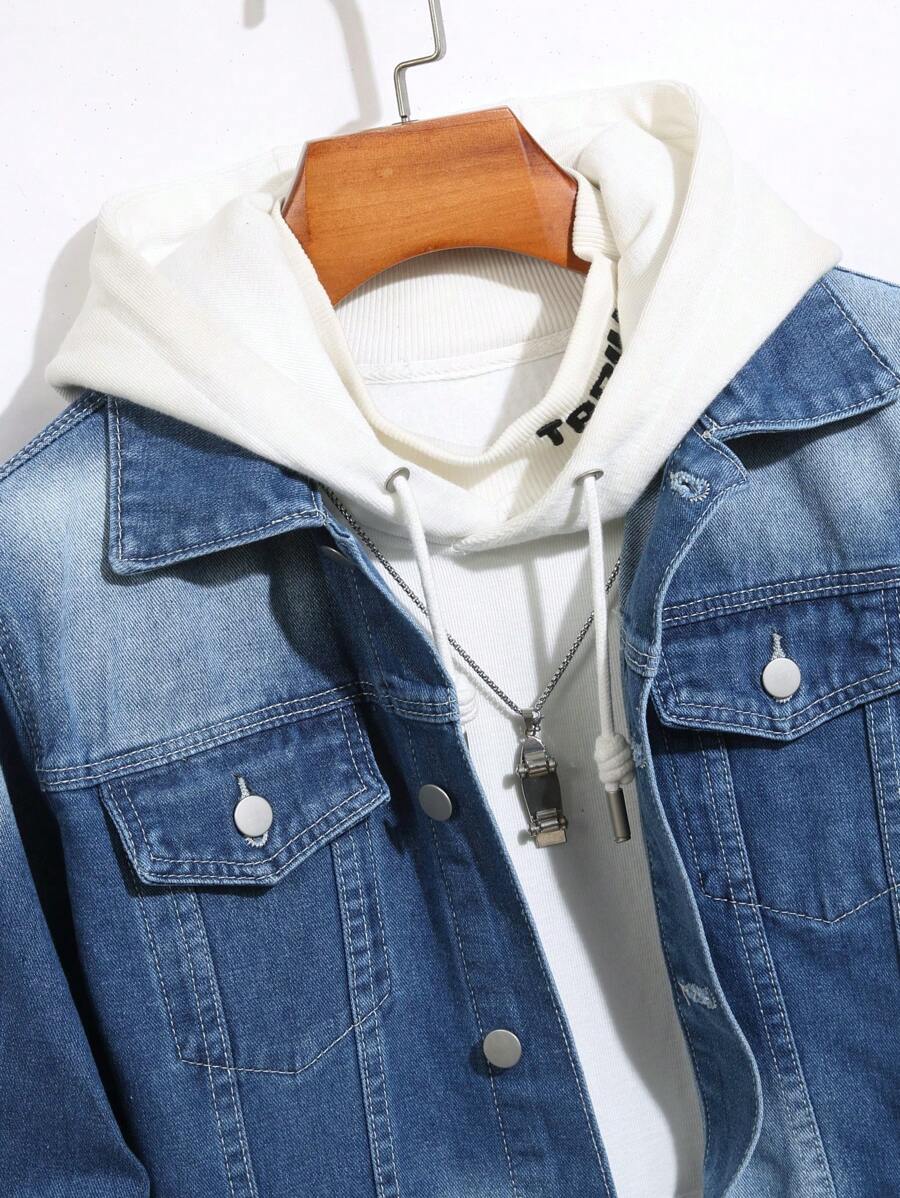 Manfinity Homme Men's Casual Gradient Washed Denim Jacket For Autumn