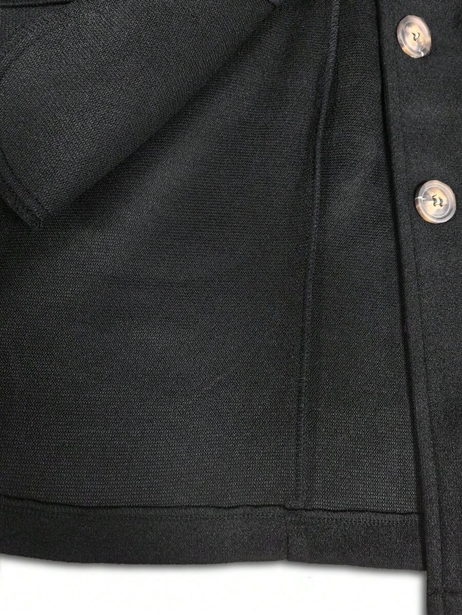 EMERY ROSE Black Lapel Button Decor Waist Cinched Mid-Length Women Overcoat
