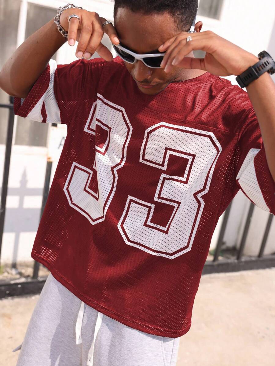 Manfinity Dauomo Men's Casual Number Print Round Neck Short Sleeve T-Shirt, Summer