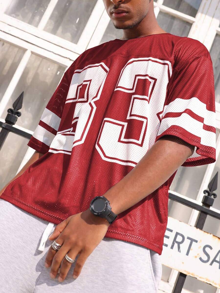 Manfinity Dauomo Men's Casual Number Print Round Neck Short Sleeve T-Shirt, Summer